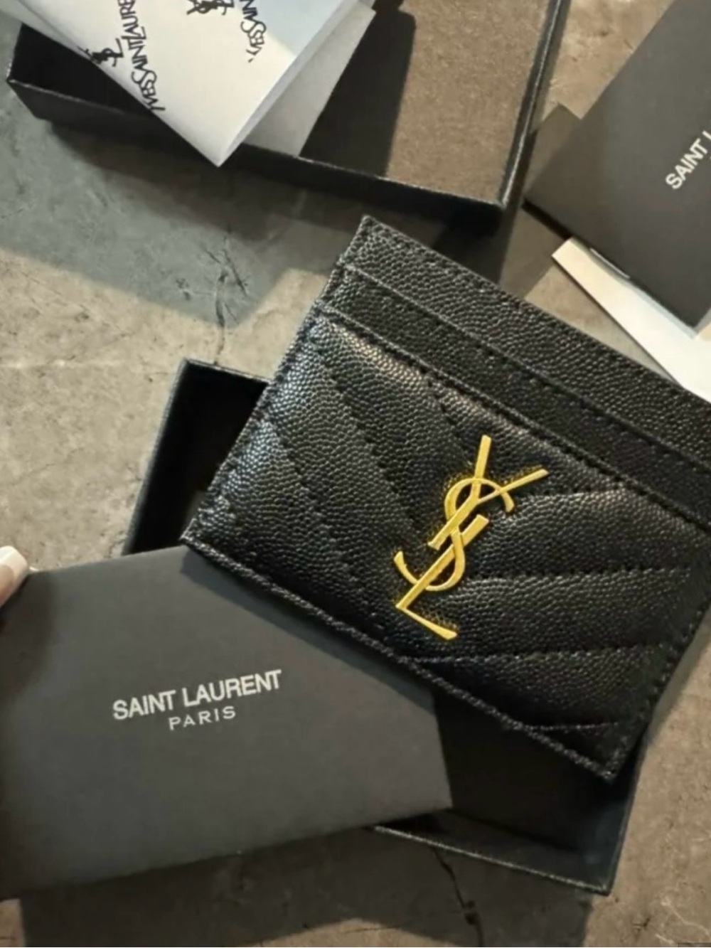 Saint Laurent Black Quilted Leather Card & Key Holder with Gold YSL Emblem - Picture 2 of 9